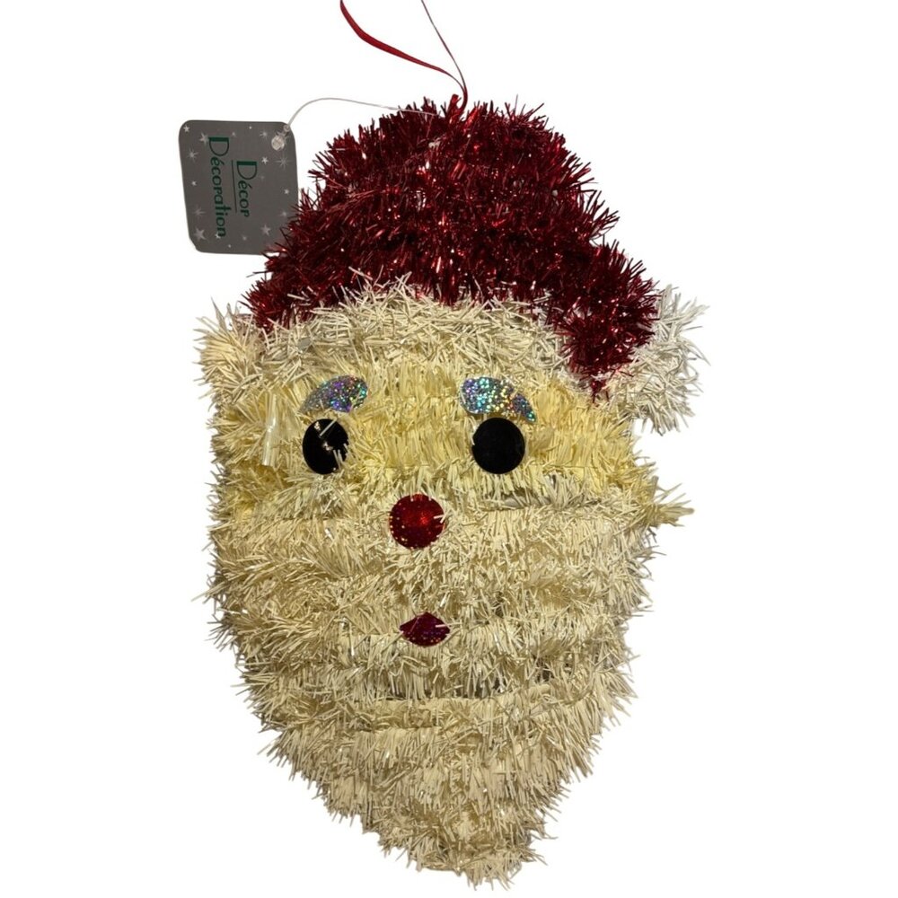 Decorative Santa Tinsel Face Wall Hanging 12 X 7"